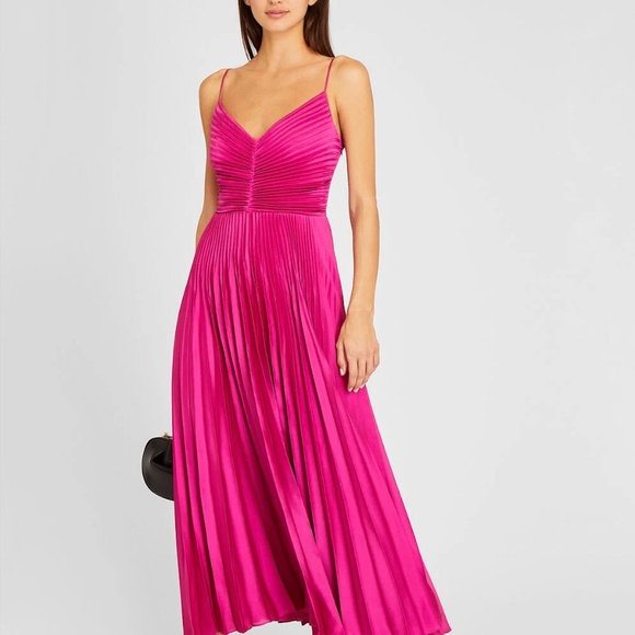 Sleeveless Pleated Midi Dress - New With Tags - NEVER WORN - Fuchsia Hot Pink
